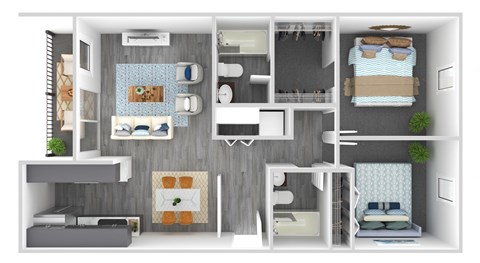 Floor plan for 2 beds, 2 baths, 825 sqft